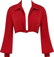 HOUSE OF CB Laraine Plunge Neck Stretch Silk Crop Blouse