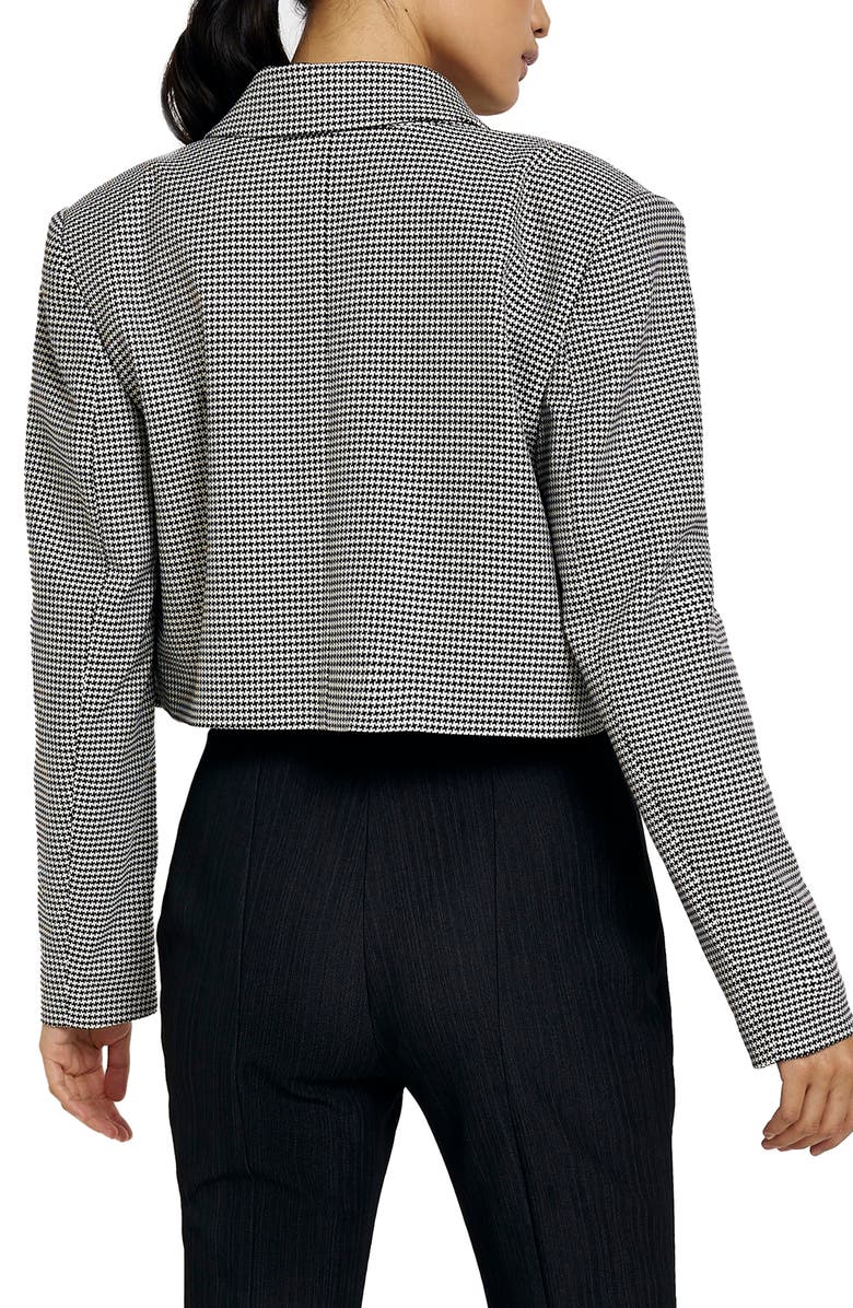 River Island Houndstooth Check Crop Blazer, Alternate, color, Black