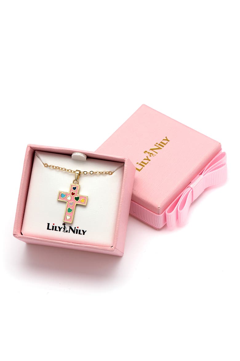 Kids' Cross Enamel Pendant Necklace, Alternate, color, PINK