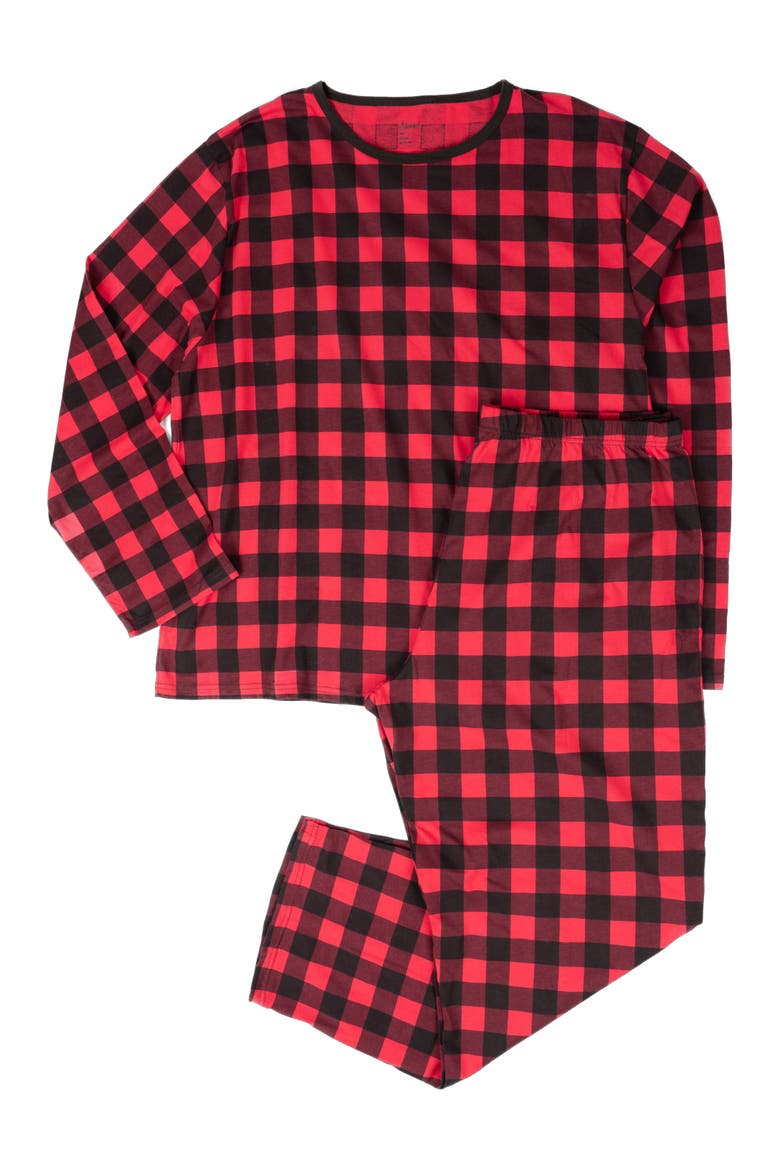 Men's Cotton Plaid Matching Family Holiday Pajamas, Alternate, color, Plaid Black & Red