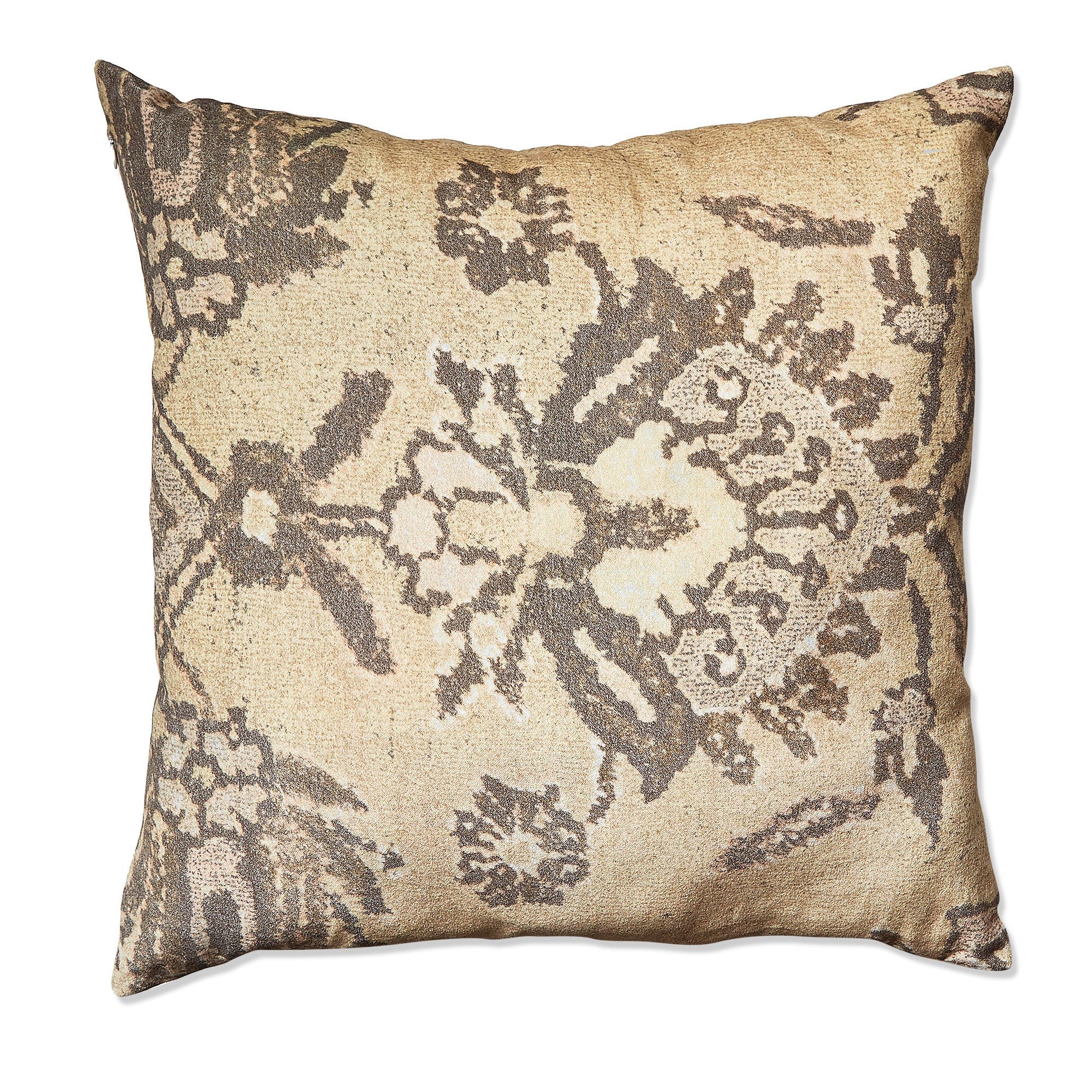 Tag Beige Kilim Digital Print Velvet Cotton Throw Pillow In Gold