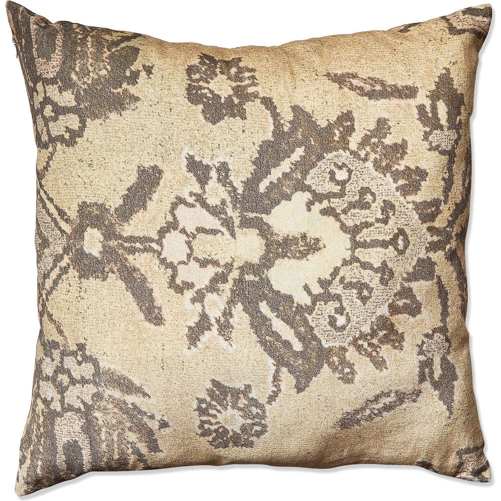 Tag Beige Kilim Digital Print Velvet Cotton Throw Pillow In Gold