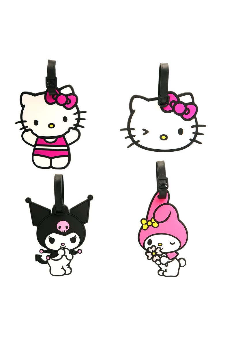 Luggage Tag Kuromi, My Melody, Hello Kitty Travel Tags, Set of 4, Main, color, White, Pink, Black