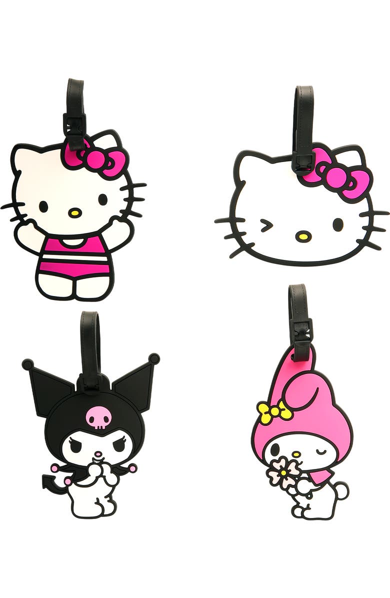 Hello Kitty Luggage Tag Kuromi, My Melody, Hello Kitty Travel Tags, Set of 4, Main, color, White, Pink, Black