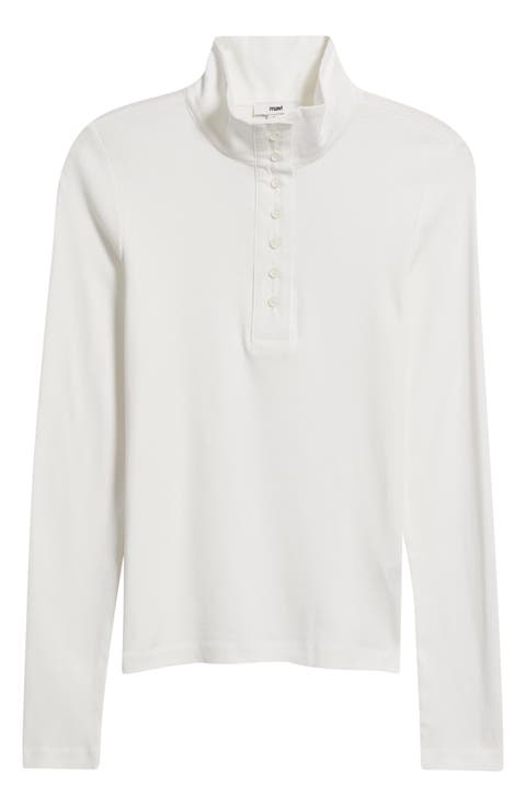 Half Button Turtleneck Cotton Top