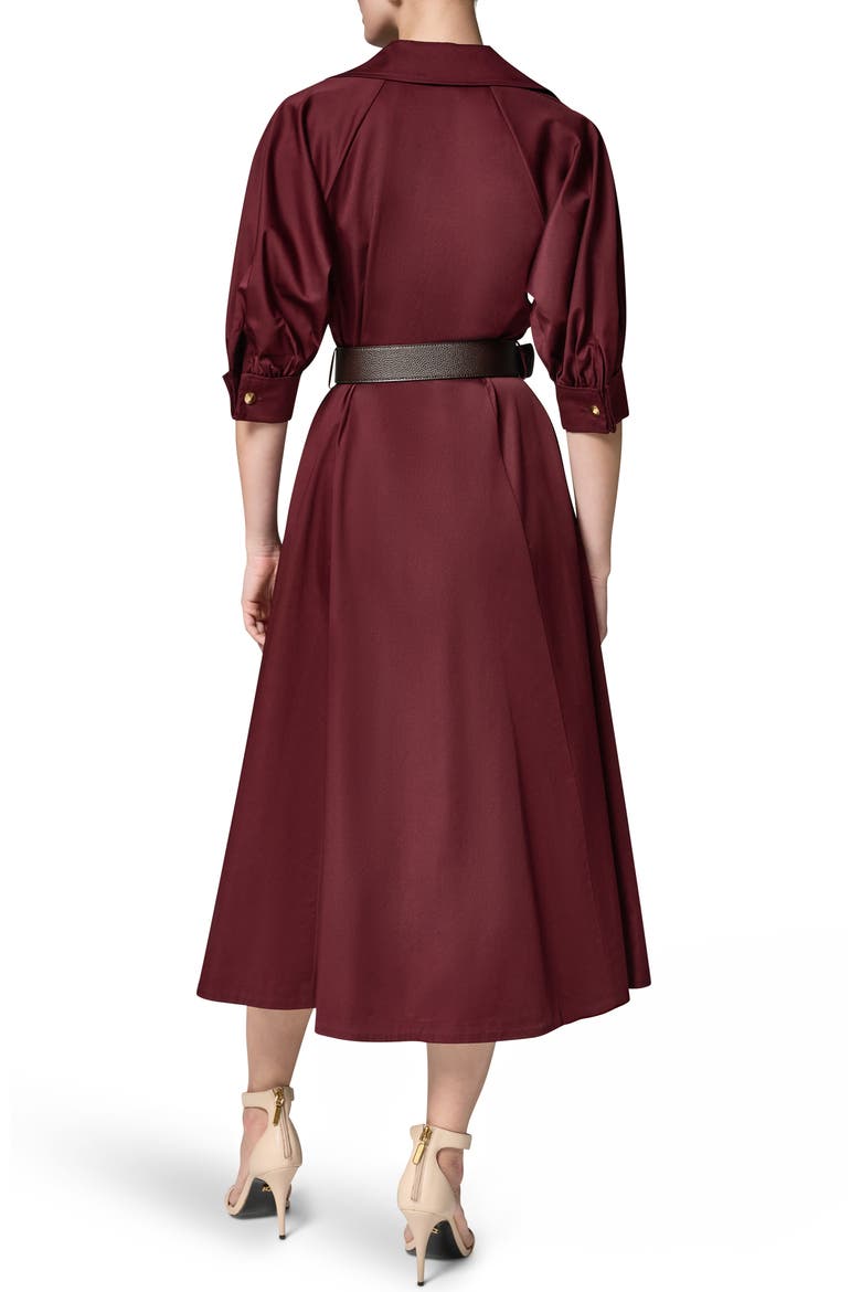 Belted Stretch Cotton Midi Shirtdress, Alternate, color, BLACK CHERRY
