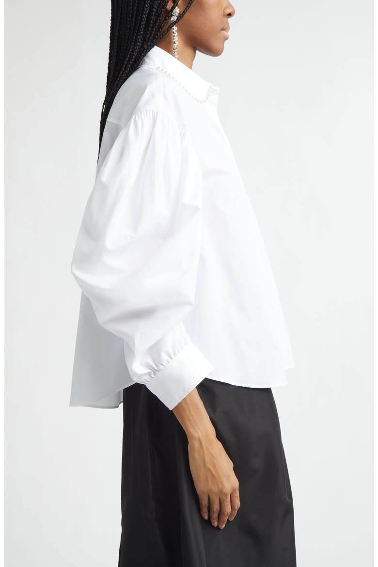 Faux Pearl Boxy Balloon Sleeve Cotton Button-Up Shirt, Alternate, color, WHITE/ PEARL