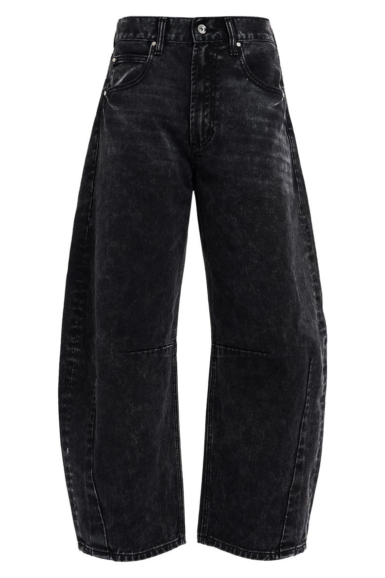 Darted Super High Waist Barrel Jeans, Alternate, color, BLACK