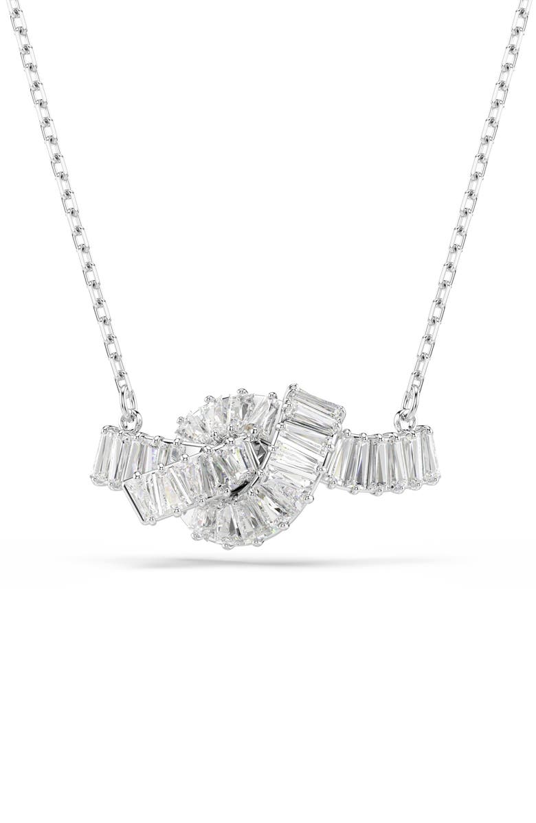 Swarovski Matrix Knot Pendant Necklace, Main, color, White/ Silver