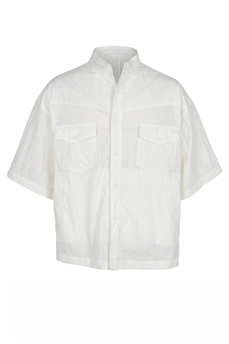 Stand Collar Short Sleeve Shirt, Alternate, color, Off-White