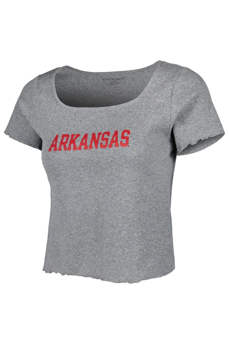 Women's Gray Arkansas Razorbacks Baby Rib Lettuce-Edge Trim T-Shirt, Alternate, color, Gray