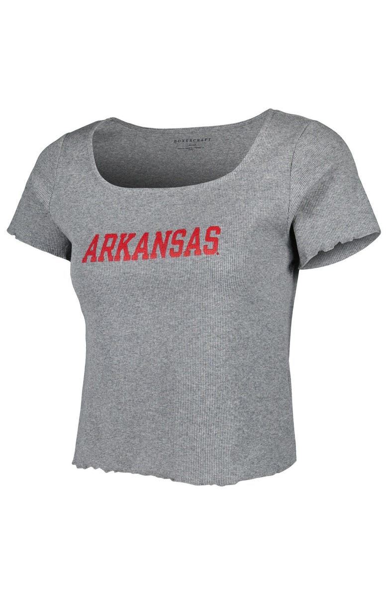 BOXERCRAFT Women's Gray Arkansas Razorbacks Baby Rib Lettuce-Edge Trim T-Shirt, Alternate, color, Gray