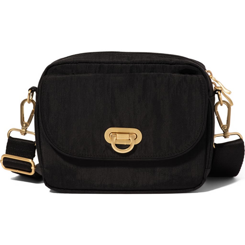 Baggallini Coastal Flip Lock Camera Bag Crossbody In Black W/gold Hardware
