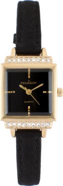 Peugeot Small Face Crystal Bezel Suede Watch- 22MM
