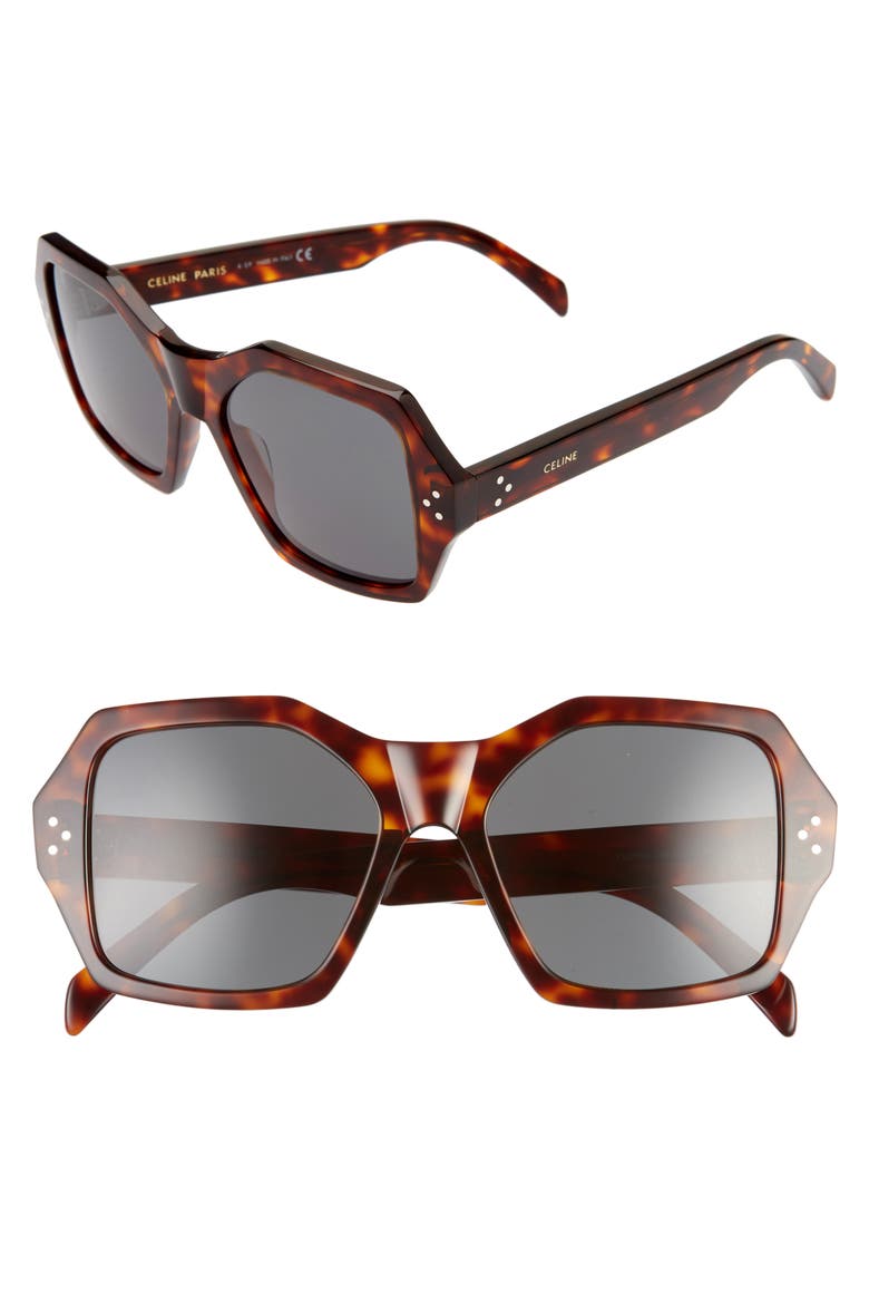 55mm Square Sunglasses, Main, color, DARK HAVANA/ GREEN
