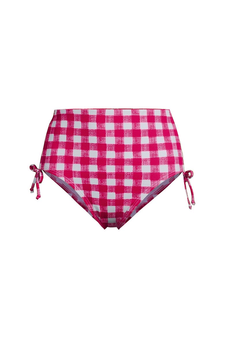 Chlorine Resistant Adjustable High Waisted Bikini Swim Bottoms, Alternate, color, Azalea Pink Gingham Pique
