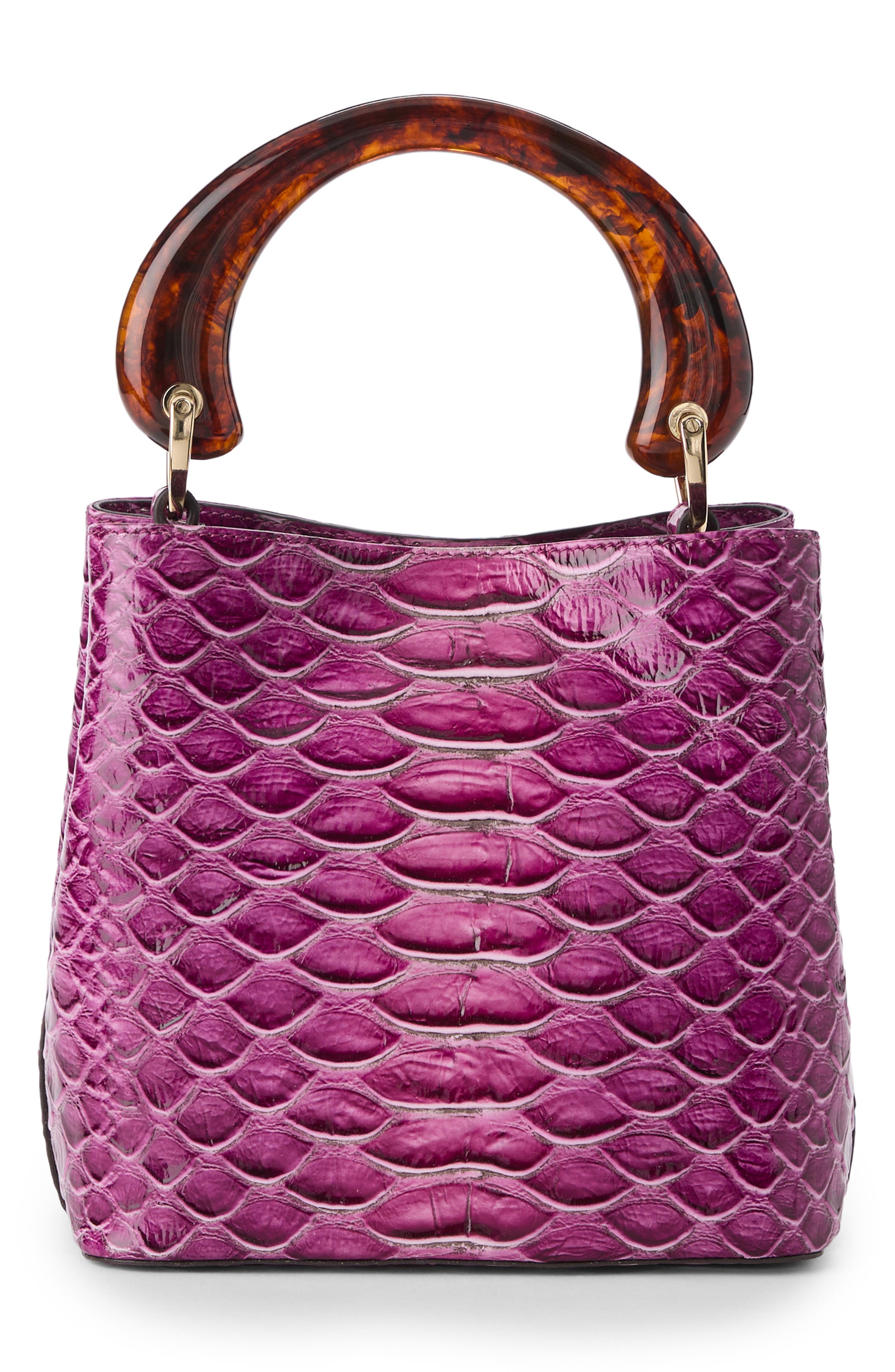 Mod Mini Amelia Croc Embossed Leather Bucket Bag, Alternate, color, ISLAND PETAL