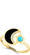 EFFY Onyx Turquoise Diamond Crescent Moon & Star Ring - 0.01ct.