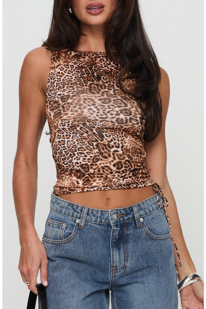 Leopard Side Cinch Sleeveless Top, Main, color, BROWN