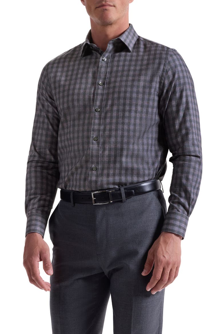 Julian Shaped Fit Check Cotton Button-Up Shirt, Main, color, AMETHYST