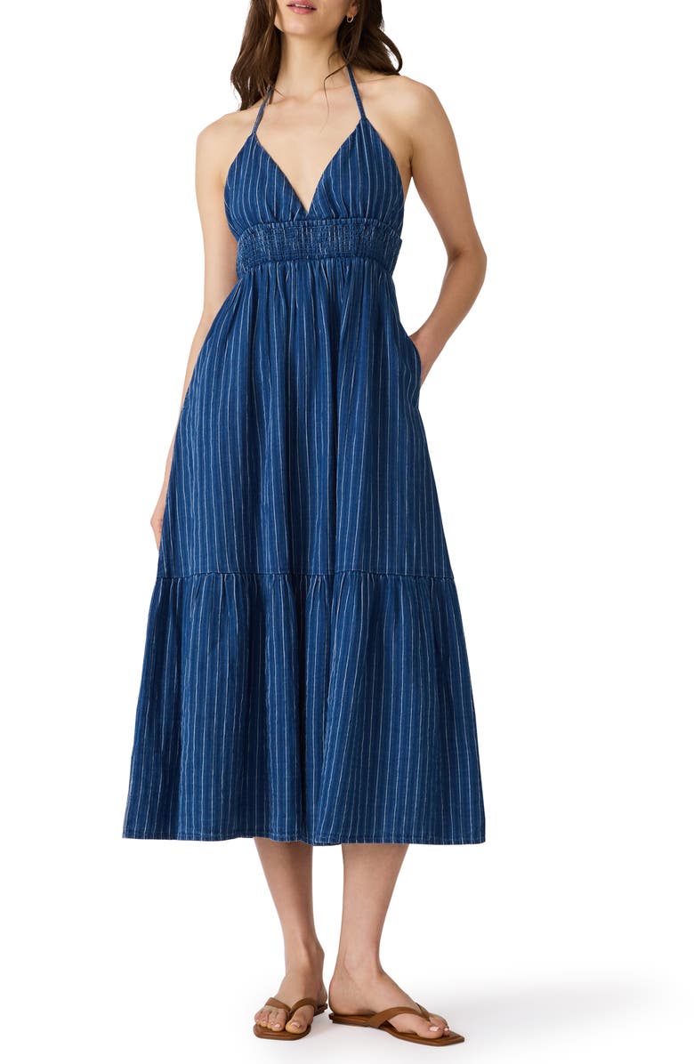 Steve Madden Lucky Stripe Halter Maxi Dress, Main, color, Mixed Indigo