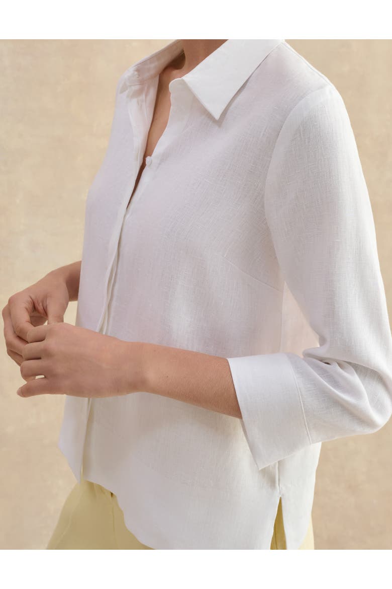Nita 3/4 Sleeve Button Up Linen Shirt, Alternate, color, White