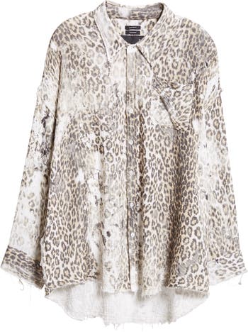 BEAUDRM Women's Leopard Print Deep V Neck T-Shirt Y2K Bow