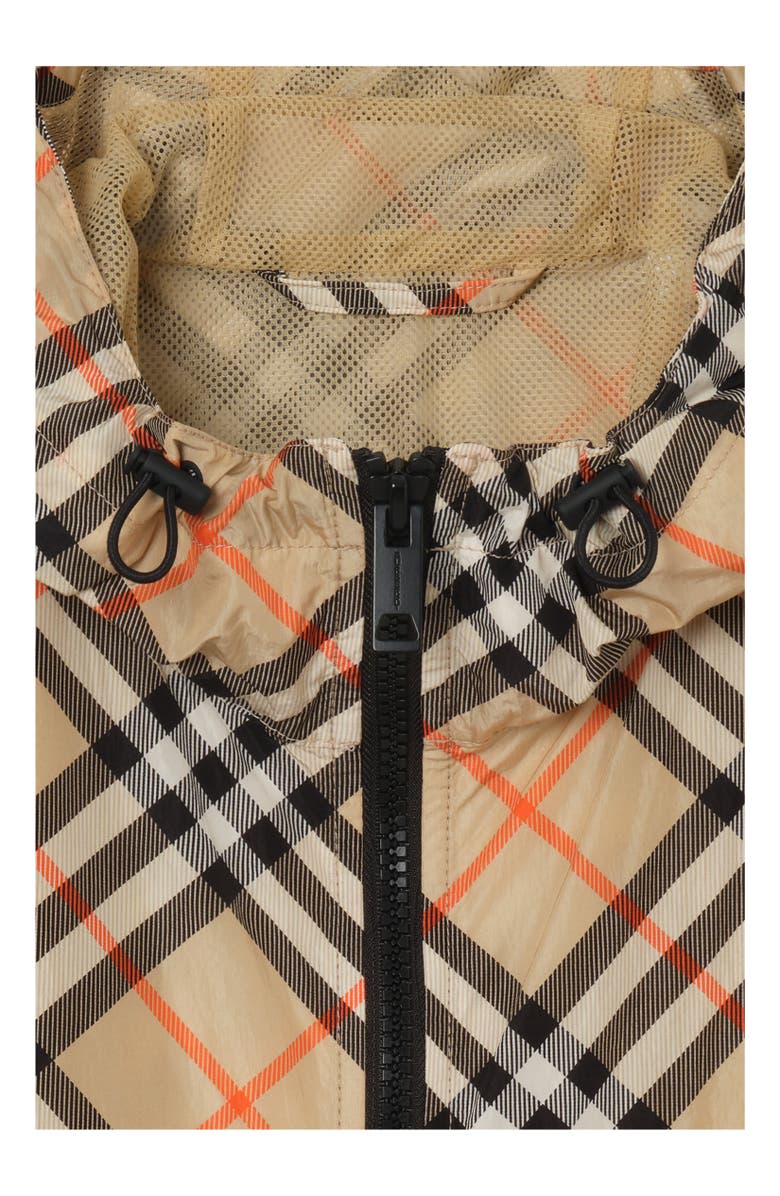 Burberry Check Nylon Hooded Jacket, Alternate, color, Sand Beige