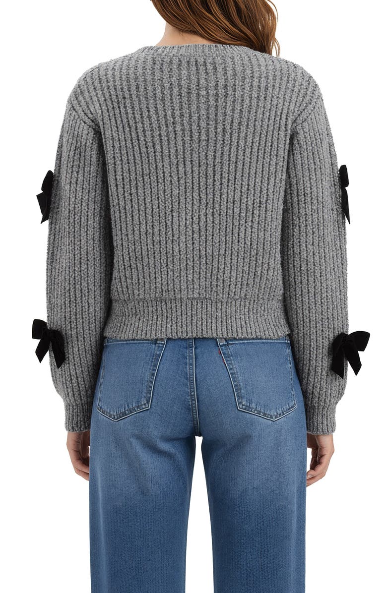 Lush Bow Appliqué Cardigan, Alternate, color, Charcoal Black