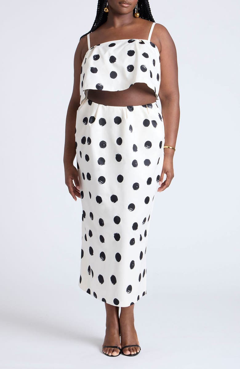 ELOQUII Polka Dot Column Maxi Skirt, Alternate, color,
