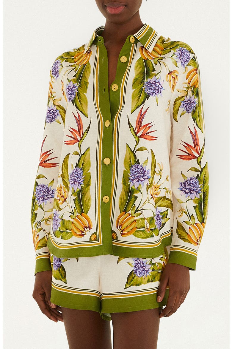 Tropical Scarf Print Button-Up Shirt, Main, color, SAND