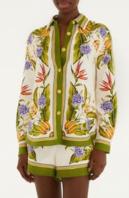 FARM Rio Tropical Scarf Print Button-Up Shirt