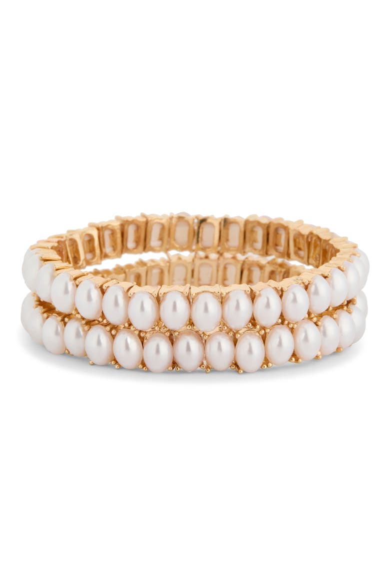 2-Pack Faux Pearl Stretch Bracelet, Main, color, GOLD/ PEARL