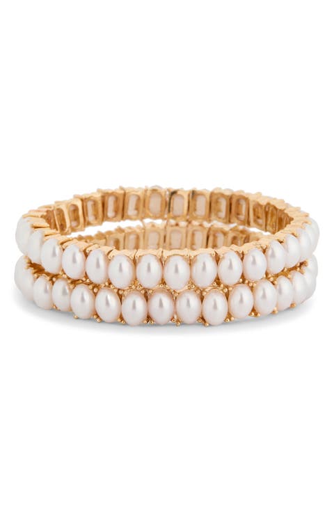2-Pack Faux Pearl Stretch Bracelet
