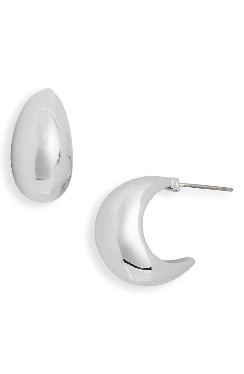 NORDSTROM RACK Waterproof Chubby Tapered Hoop Earrings, Main, color, Silver