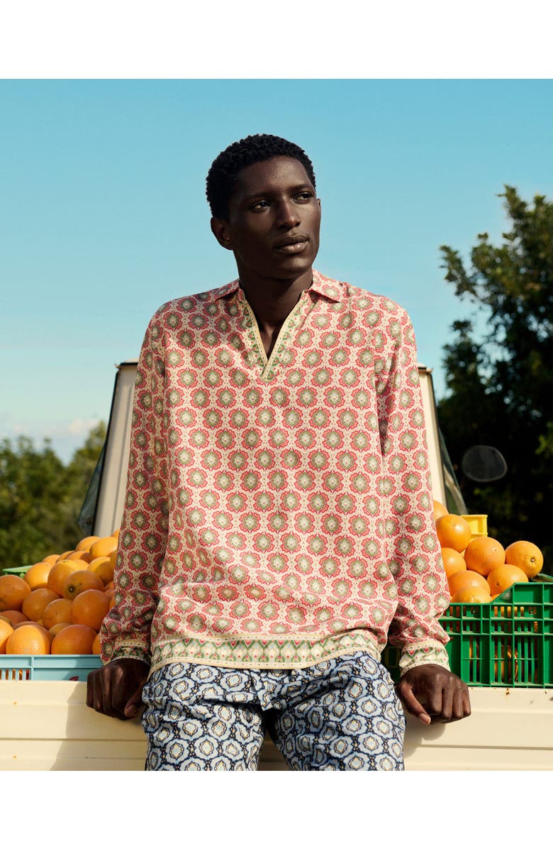 Orlebar Brown Ridley Relaxed Fit Passetto Print Overhead Shirt, Alternate, color, Vermillion