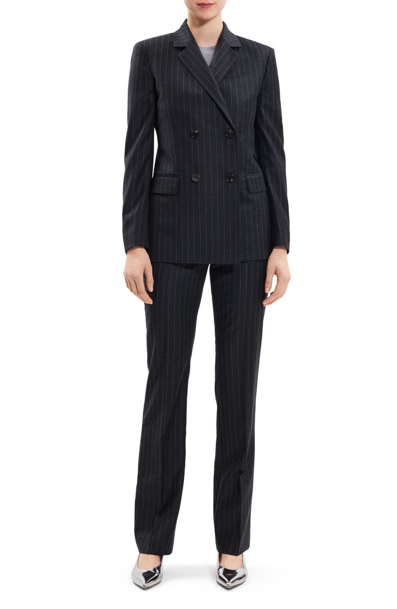 Theory Pinstripe Double Breasted Slim Fit Virgin Wool Suit Jacket, Alternate, color, 