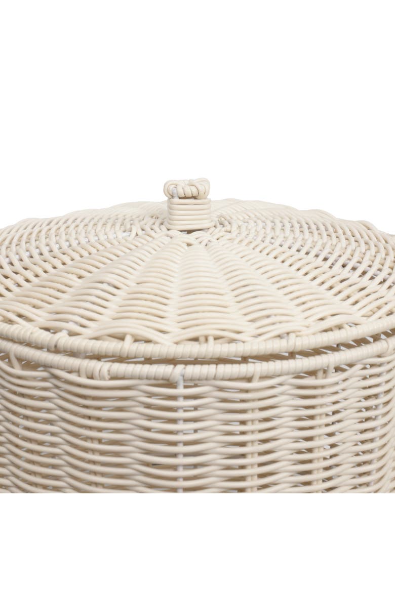 Resin 4.7-Gallon Tapered Round Wicker Watebasket with Lid, Alternate, color, White