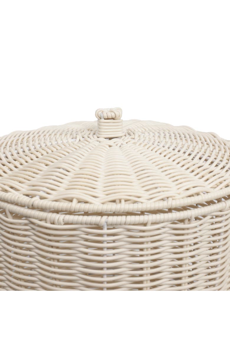 HAPPIMESS Ollie Resin 4.7-Gallon Tapered Round Wicker Watebasket with Lid, Alternate, color, White