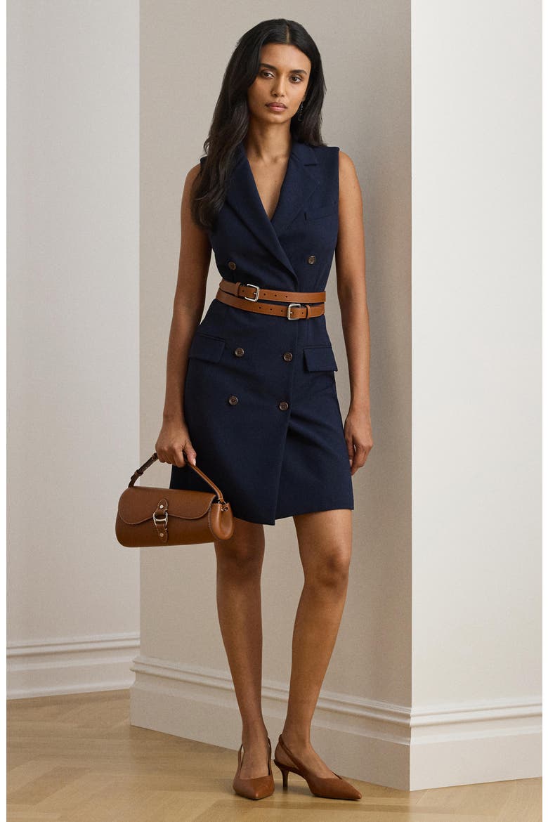 navy blue double breasted dress DOUBLE-BREASTED MIDI SHIRT DRESS - NAVY