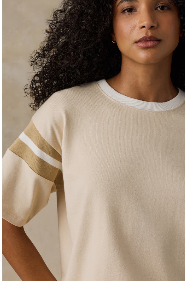 Throwback Stripe Sleeve Organic Cotton T-Shirt, Alternate, color, SUMMER SAND VARSITY