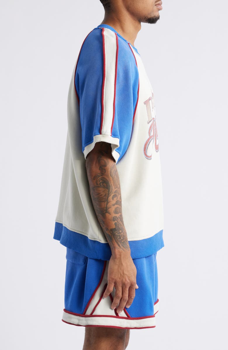 DIET STARTS MONDAY Warm-Up Colorblock Short Sleeve Cotton Graphic Sweatshirt, Alternate, color,