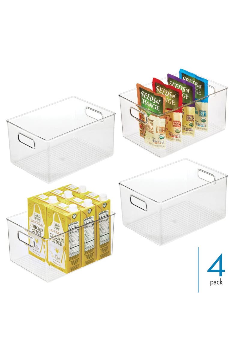 Pantry Organizer Bins with Handles - Storage Bins for Cabinets or Fridge - Set of 4 - Clear, Alternate, color, Clear