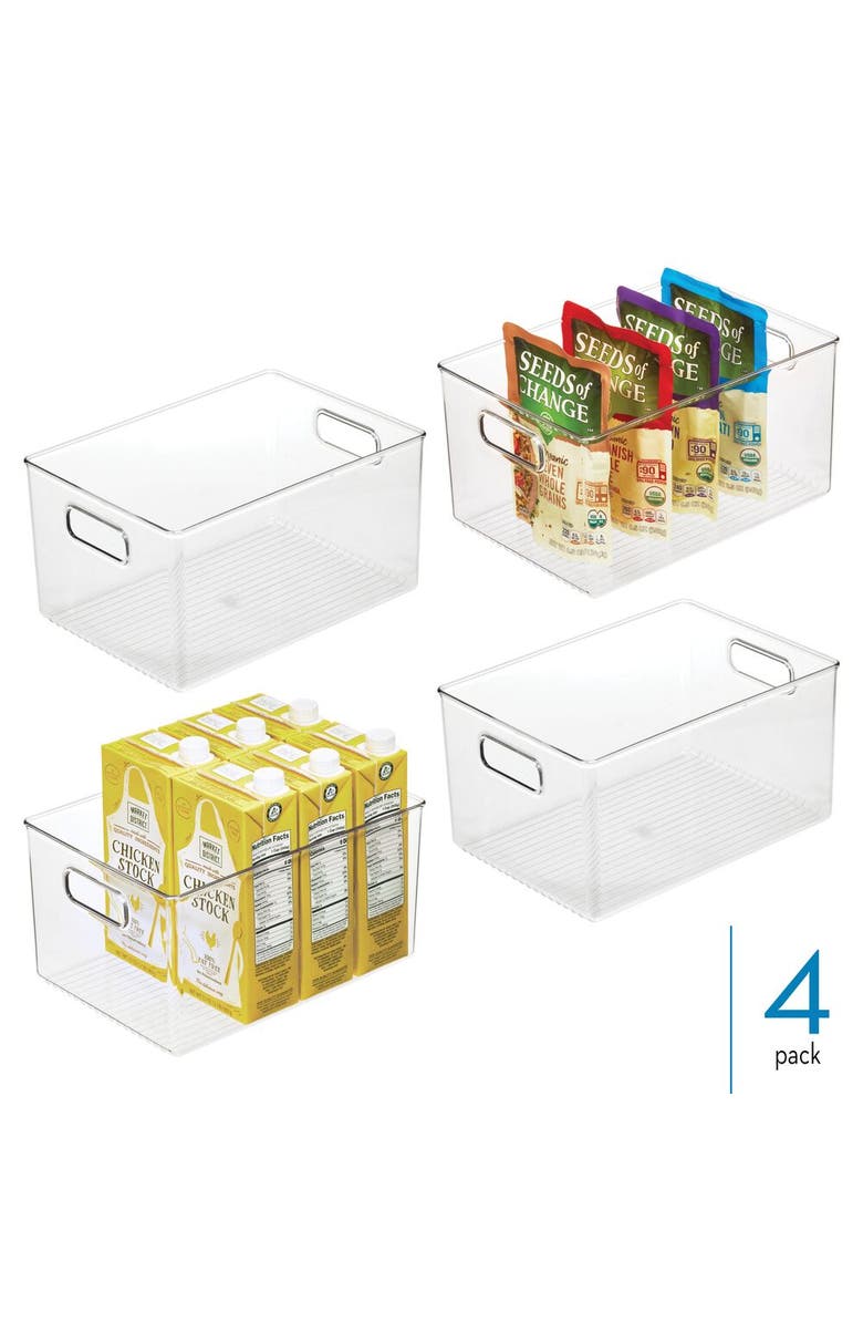 iDesign Pantry Organizer Bins with Handles - Storage Bins for Cabinets or Fridge - Set of 4 - Clear, Alternate, color, 