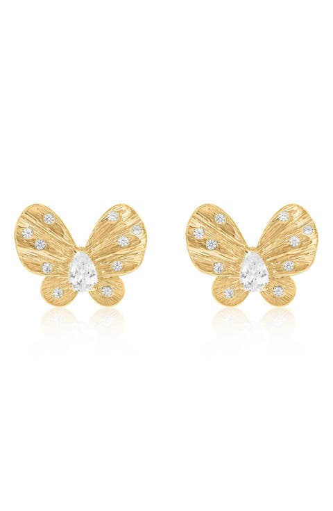 Cubic Zirconia Butterfly Stud Earrings