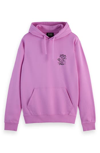 Scotch & Soda Scribble Cotton Graphic Hoodie In Iris Pink