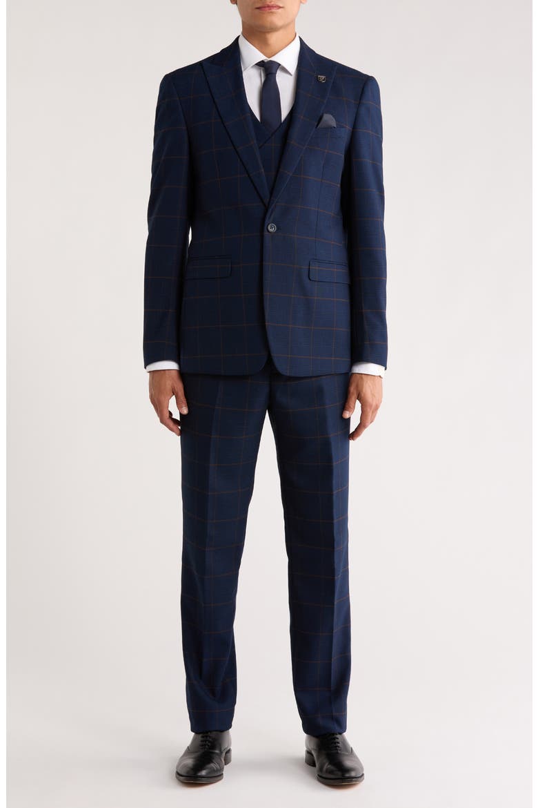 Glen Plaid Double Breasted 3-Piece Suit, Main, color, NAVY