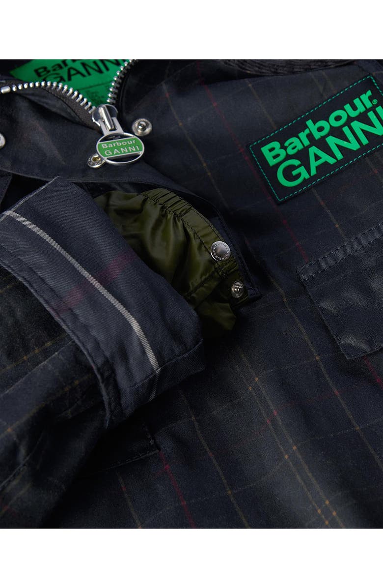 Barbour x Ganni Tartan Waxed Anorak with Removable Hood, Alternate, color,