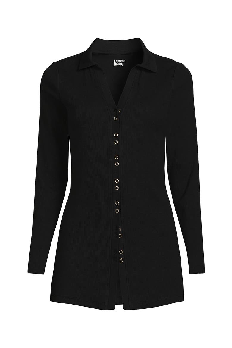 Long Sleeve Polished Rib Button Through Tunic Shirt, Alternate, color, Black