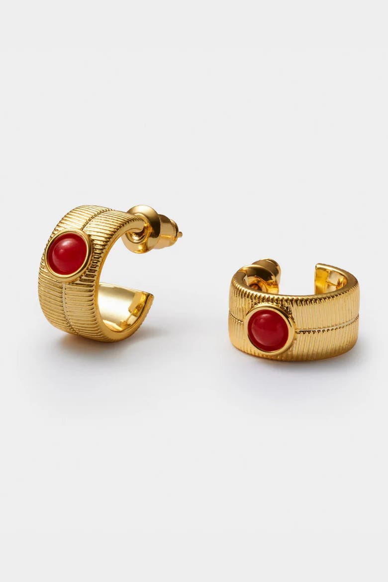 'January' Waterproof Gold Birthstone Hoop Earrings, Alternate, color, January